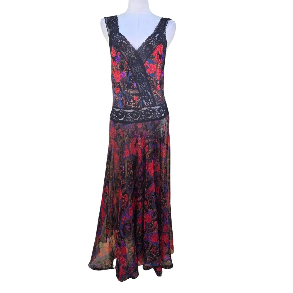 Victoria's Secret vintage 90Maxi Dress Womens M Multicolor ‎ Floral Paisley Lace - Picture 9 of 16